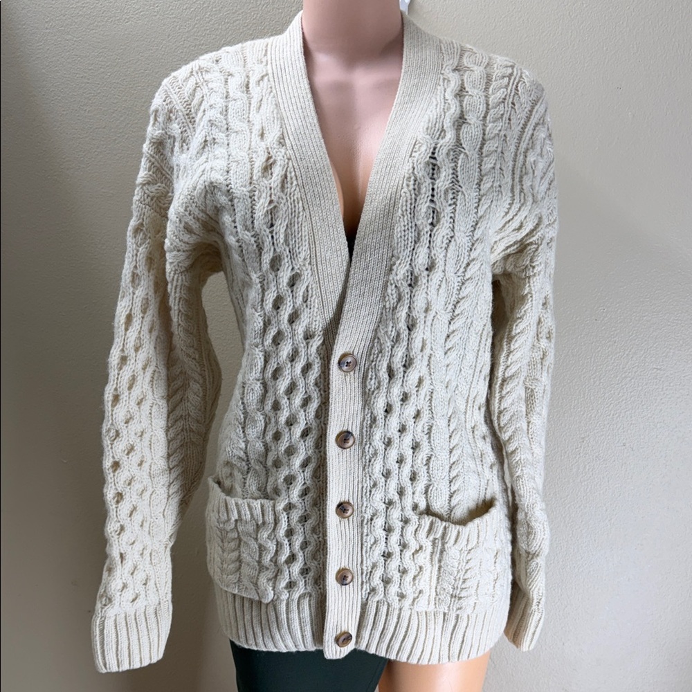 Brandy Melville Cream Cable Knit Button-Up Cardigan